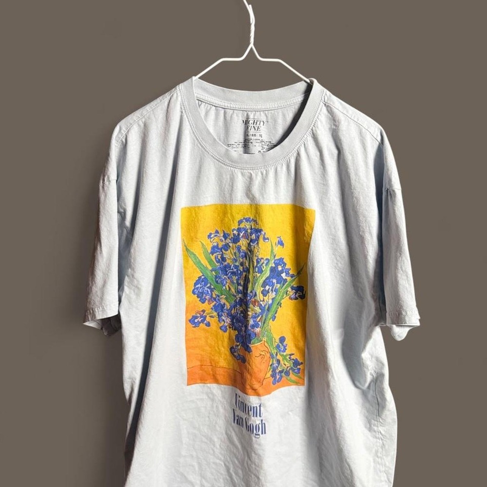 Mighty Fine Vincent Van Gogh Irises Art Graphic Tee Mens XL Gray Museum Shirt